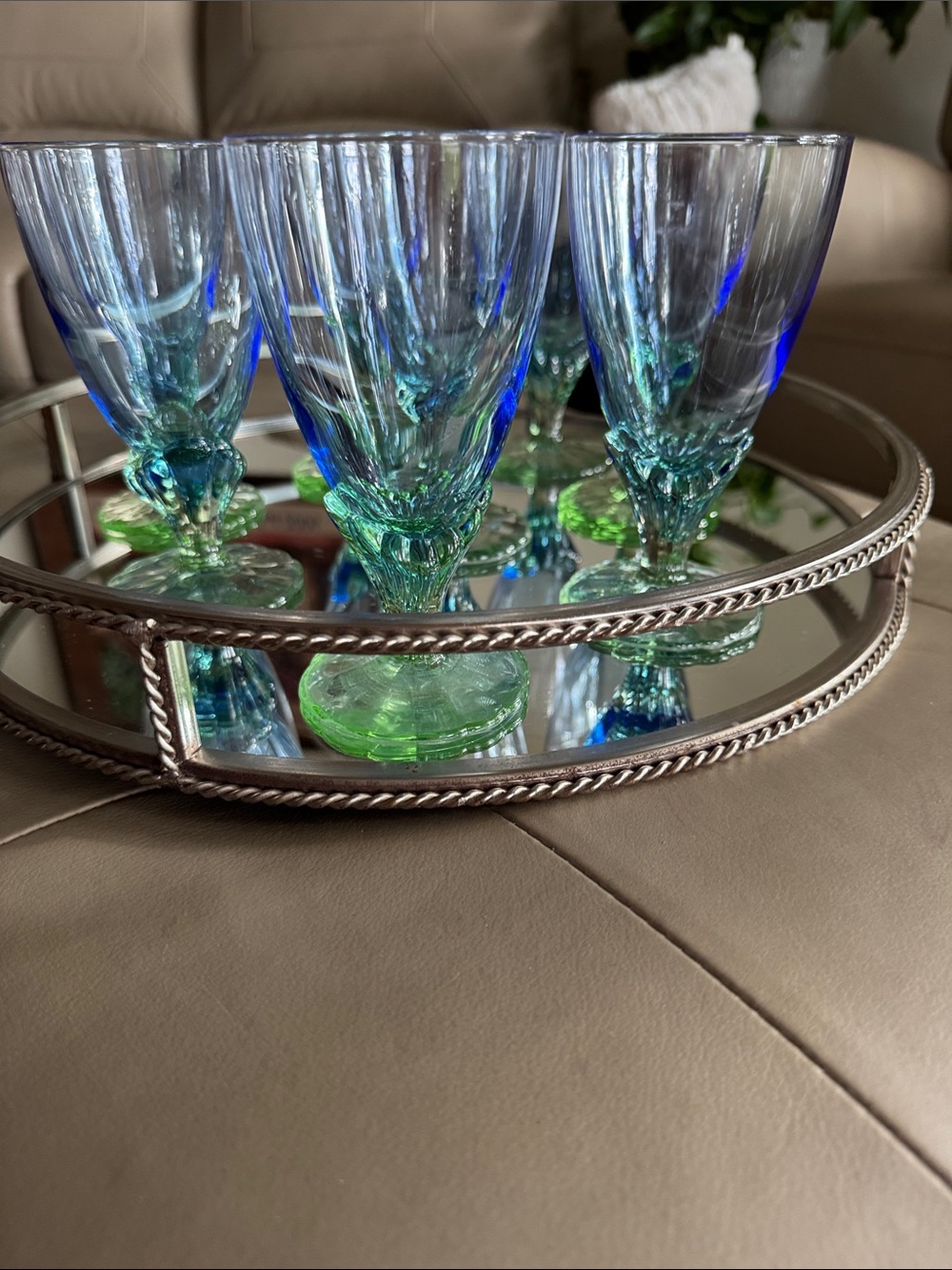 Bormioli Rocco Blue and Green Stemmed Glasses – Set of 8